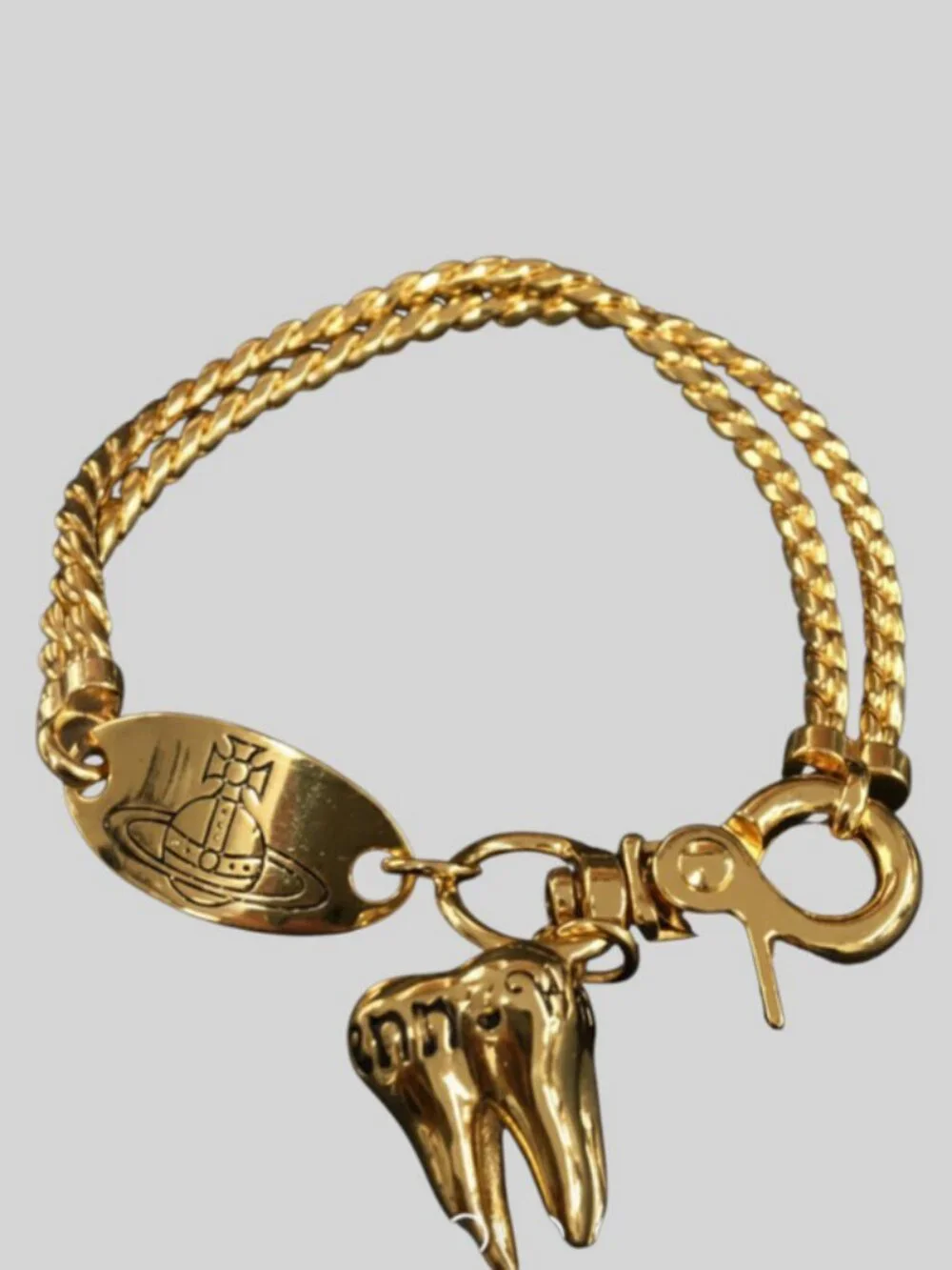 Vivienne Westwood Orb Tooth Charm Gold Tone Rope Chain Bracelet 7.1